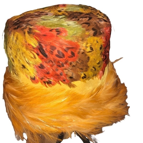 Vintage Bucket Style Funky Avant Garde Retro Muti Color Feather Flat Top… main image 5